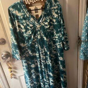 K Jordan Teal and White Tie-Dye Midi Dress